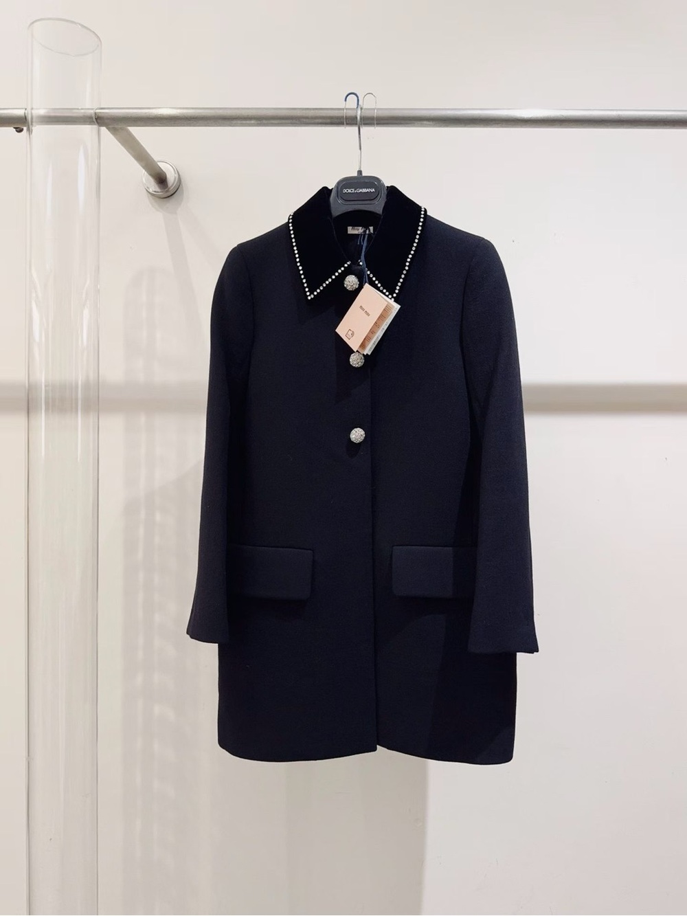 Miu Miu Pearl-Trim Wool Pea Coat